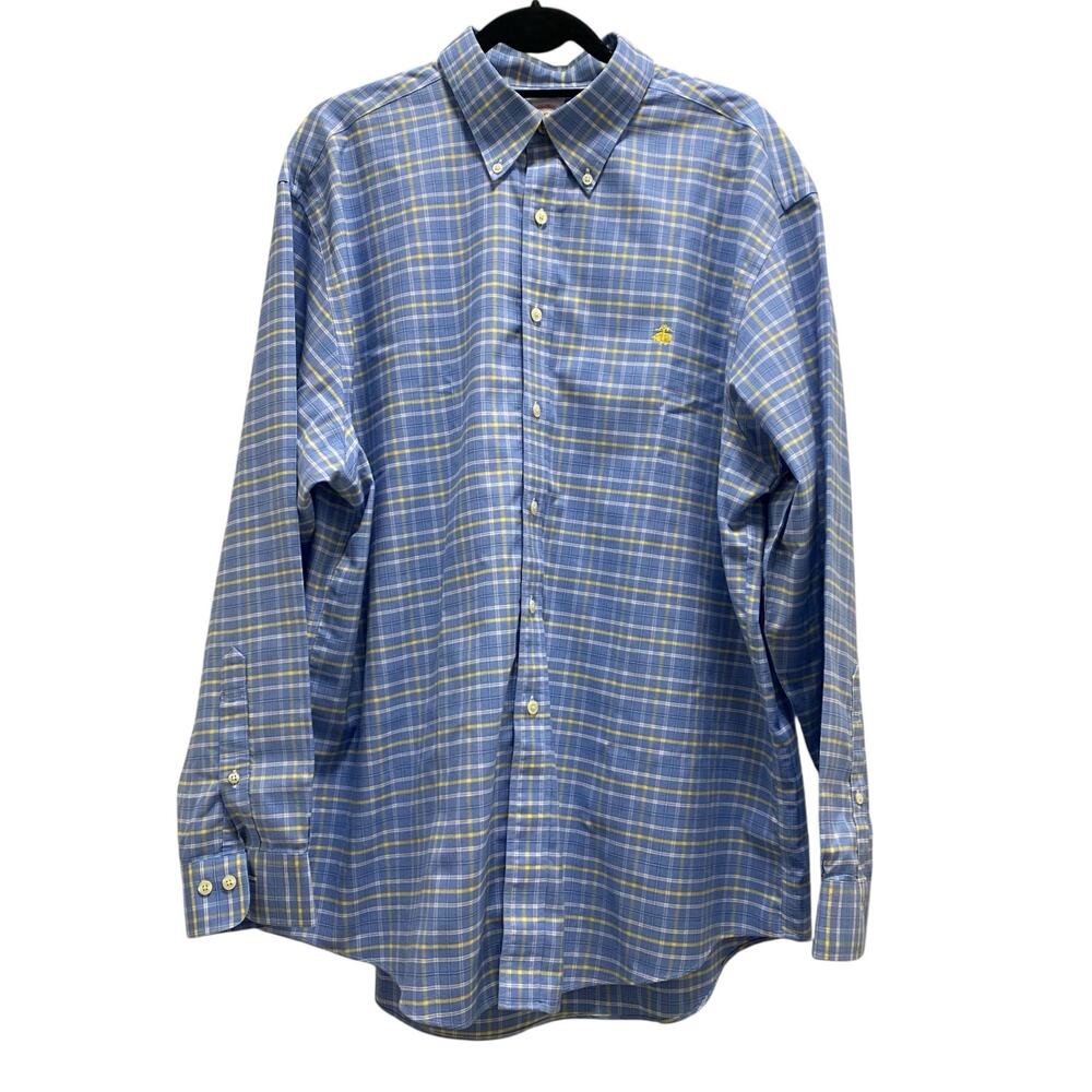 Brooks Brothers Size XL Blue Checkered Long Sleeve Button Down Shirt 100% Cotton